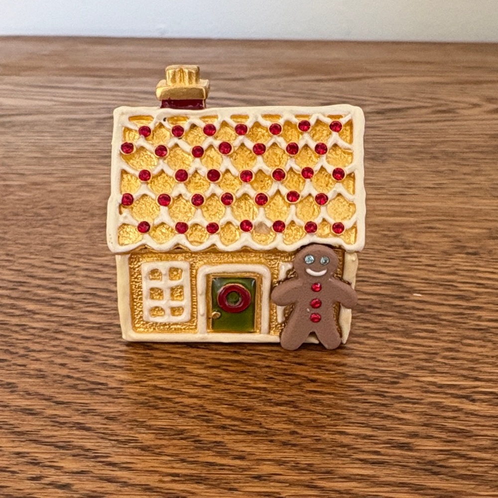 Estee Lauder Gingerbread House solid perfume box with Red and Gold Details